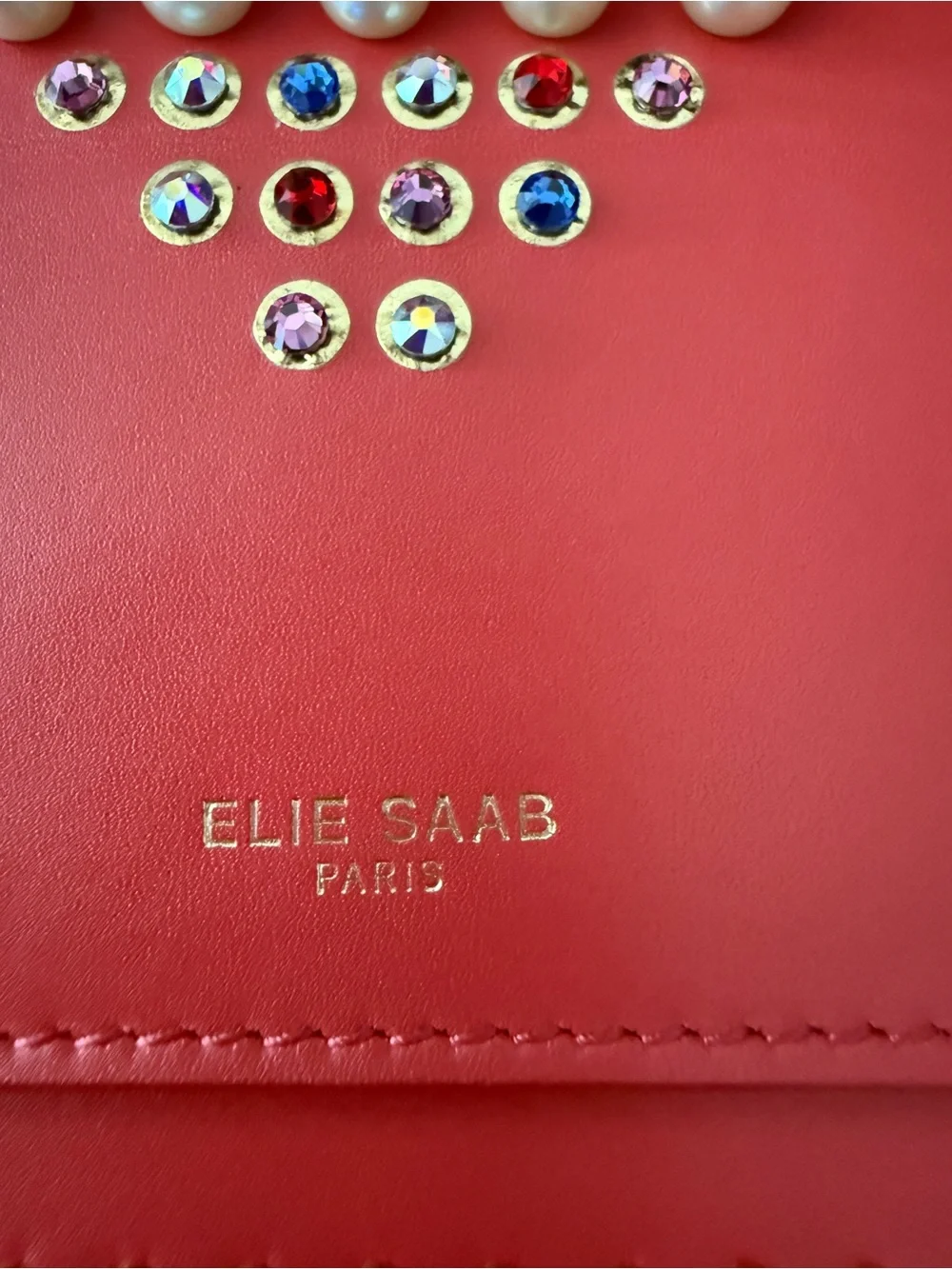 Elie Saab Coral Studded Crossbody Top-Handle Bag with Gold Chain